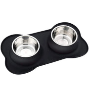 Anti-Slip Double Dog Bowl with Stainless Steel Inserts and Mat