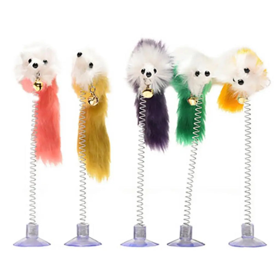 Feather Spring Cat Teaser Toy With Suction Cup - Bell Mouse Play Wand