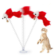 Feather Spring Cat Teaser Toy With Suction Cup - Bell Mouse Play Wand