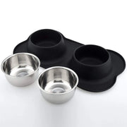 Anti-Slip Double Dog Bowl with Stainless Steel Inserts and Mat