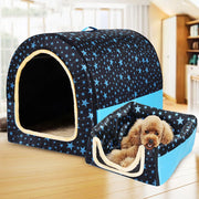 Star Print Foldable Pet House - Warm Dog & Cat Kennel Bed