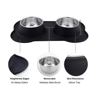 Anti-Slip Double Dog Bowl with Stainless Steel Inserts and Mat