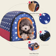 Star Print Foldable Pet House - Warm Dog & Cat Kennel Bed