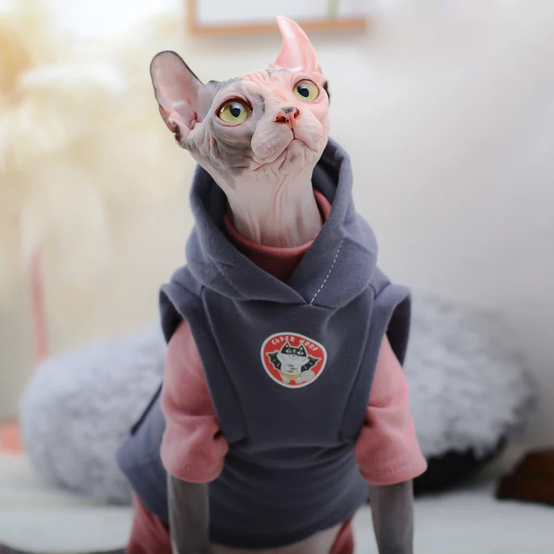 Warm Cotton Sphynx Cat Hoodie - Fleece Vest Pajama Sweatshirt