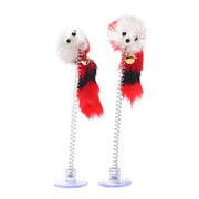 Feather Spring Cat Teaser Toy With Suction Cup - Bell Mouse Play Wand