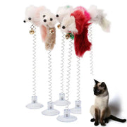 Feather Spring Cat Teaser Toy With Suction Cup - Bell Mouse Play Wand