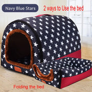 Star Print Foldable Pet House - Warm Dog & Cat Kennel Bed