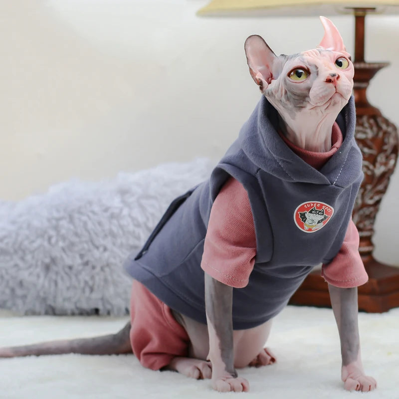 Warm Cotton Sphynx Cat Hoodie - Fleece Vest Pajama Sweatshirt