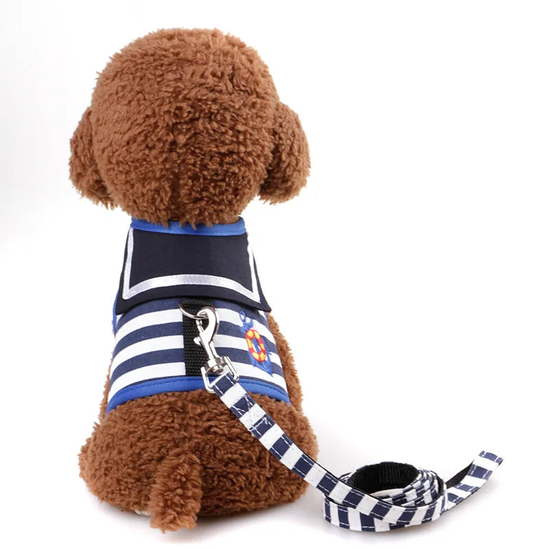 Adjustable Navy Suit Dog Harness and Leash - Secure Chest Strap Set