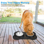 Anti-Slip Double Dog Bowl with Stainless Steel Inserts and Mat