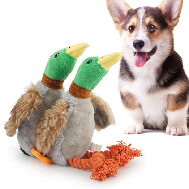 Plush Duck Squeaky Dog Toy - Chew Rope Tooth-Cleaning Play Toy