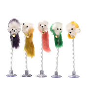 Feather Spring Cat Teaser Toy With Suction Cup - Bell Mouse Play Wand