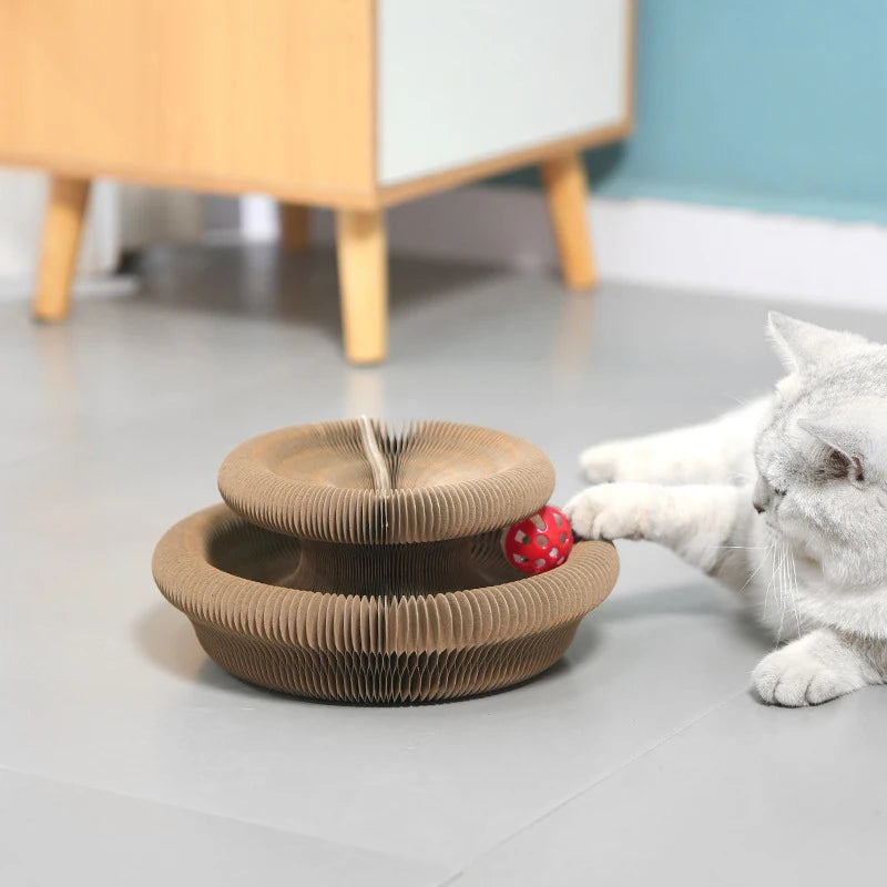 Round Corrugated Cat Scratcher Board with Ball Toy
