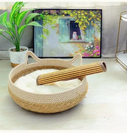 Woven Summer Cat Bed - Breathable Bamboo Sleeping House