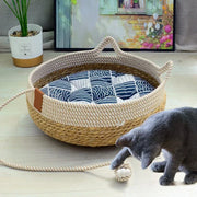 Woven Summer Cat Bed - Breathable Bamboo Sleeping House
