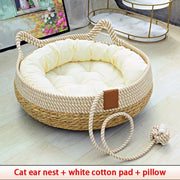 Woven Summer Cat Bed - Breathable Bamboo Sleeping House