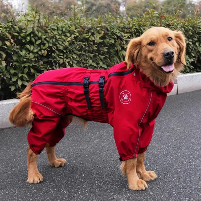 Reflective Waterproof Dog Rain Jacket - Adjustable Coat for Large Dogs