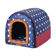 Star Print Foldable Pet House - Warm Dog & Cat Kennel Bed