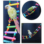 12-Step Colorful Wooden Bird Ladder and Bridge Swing