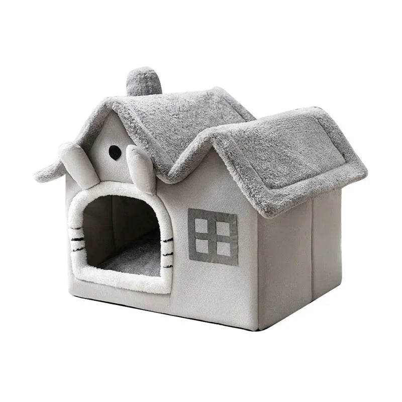 Foldable Cat Cave Bed - Warm Winter House for Cats & Small Dogs