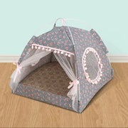 Semi-Enclosed Flower Cat Tent Bed - All-Season Pet Nest