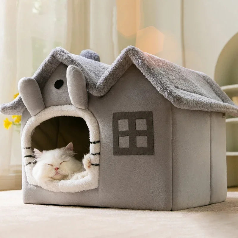 Foldable Cat Cave Bed - Warm Winter House for Cats & Small Dogs