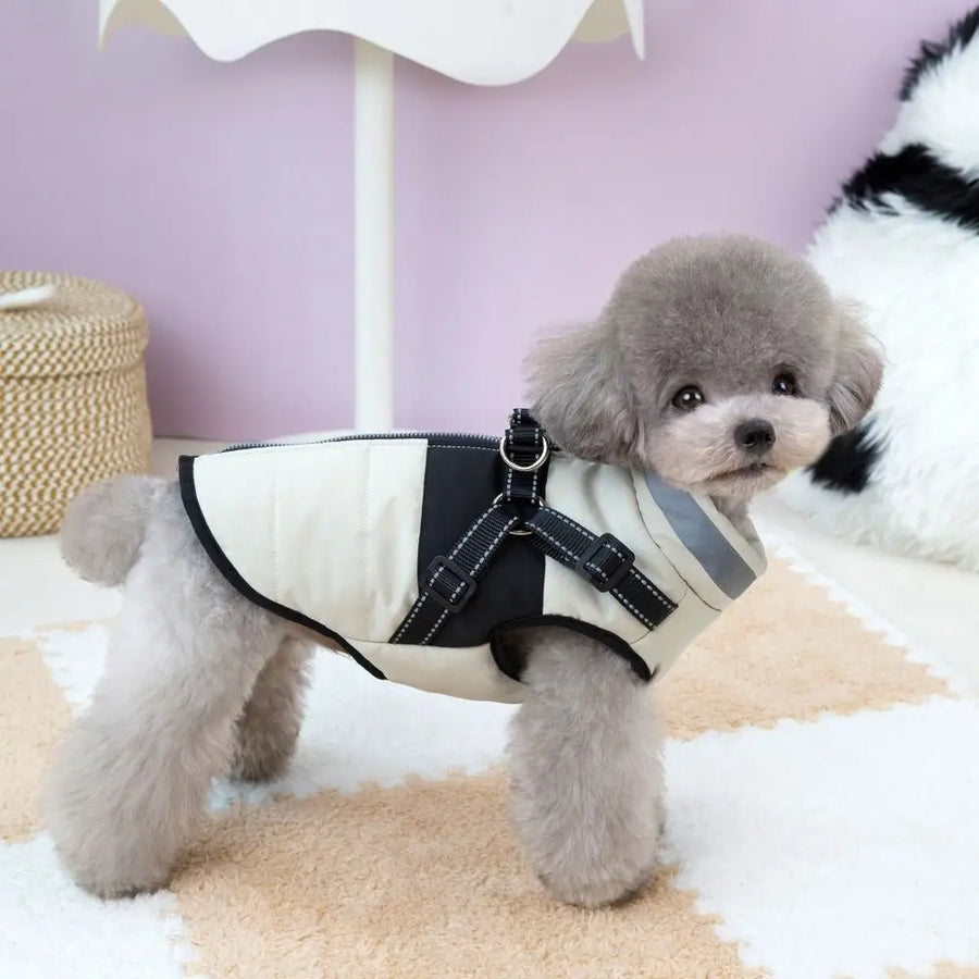 Adjustable Waterproof Dog Jacket With Harness - Warm Reflective Coat