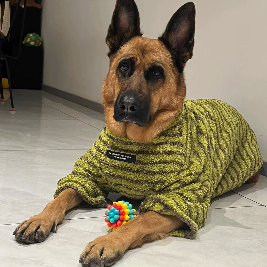 Striped Fleece Dog Sweater - Turtleneck Pullover for Medium Large Dogs