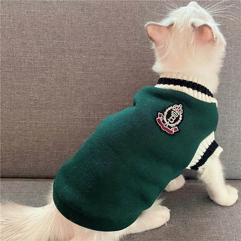 Collegiate Style Pet Sweater Vest - Warm Winter Cat & Dog Sweatshirt