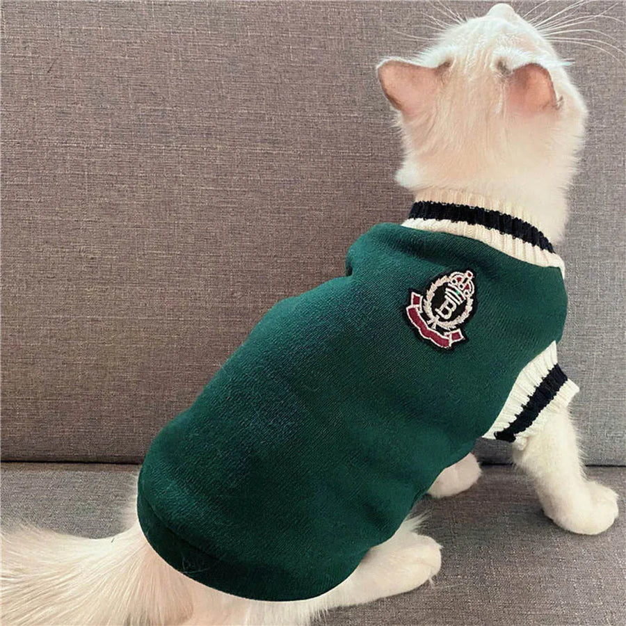 Collegiate Style Pet Sweater Vest - Warm Winter Cat & Dog Sweatshirt
