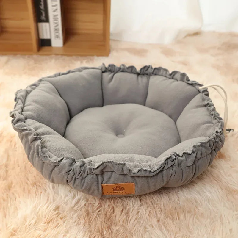 Round Plush Dog & Cat Bed - Soft Basket Cushion for Small Pets