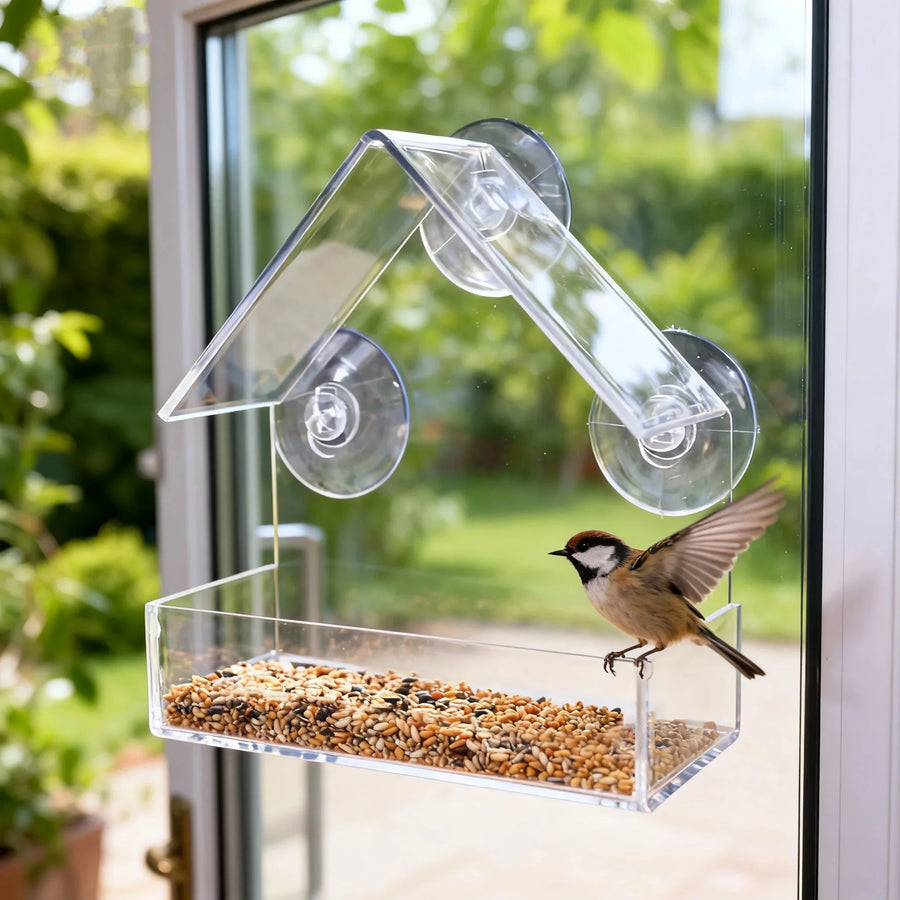 Clear Acrylic Window Bird Feeder with Suction Cups