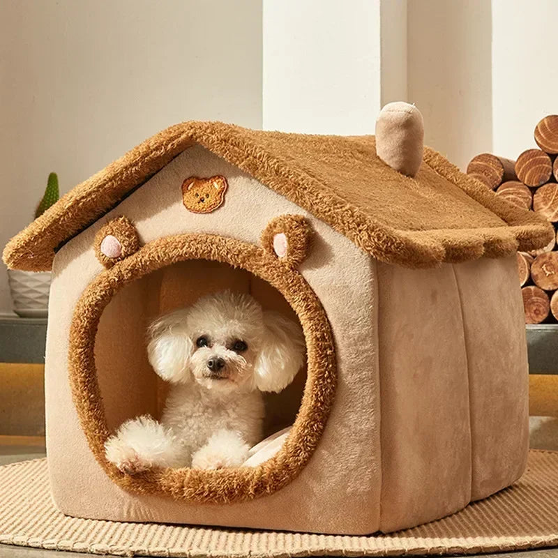 Foldable Dog House Bed - Warm Kennel Sofa for Cats & Small Dogs