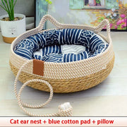 Woven Summer Cat Bed - Breathable Bamboo Sleeping House