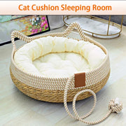 Woven Summer Cat Bed - Breathable Bamboo Sleeping House