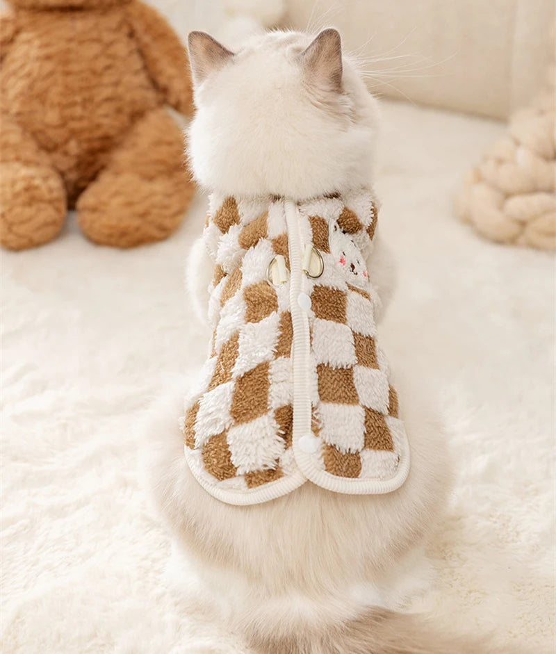 Bear Print Plush Pet Sweater - Winter Button Jacket for Cats & Dogs