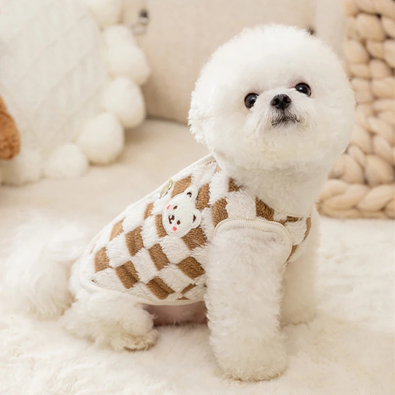 Bear Print Plush Pet Sweater - Winter Button Jacket for Cats & Dogs