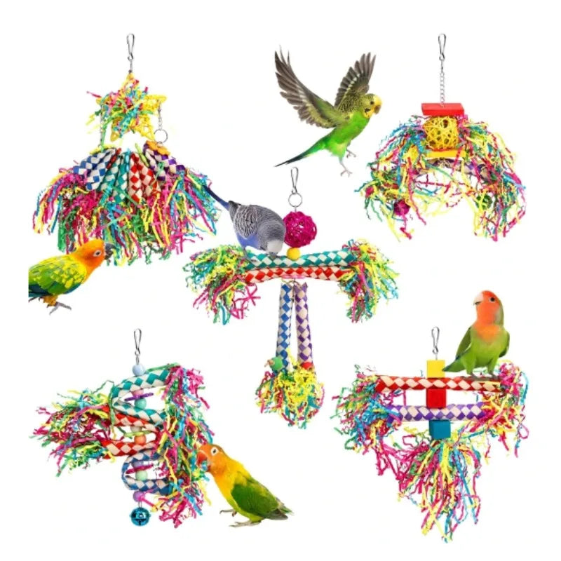 Wood and Paper Parrot Biting Toy Set