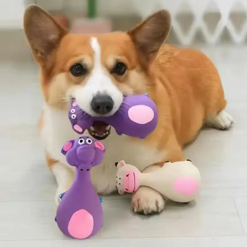 Squeaky Animal Chew Toy for Dogs - Elephant & Cow Rubber Vocal Toy