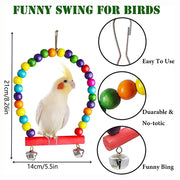7-Piece Wooden Parrot Toy Set with Swing and Bells