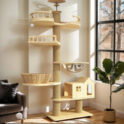 Solid Wood Floor Cat Tree House and Climbing Tower