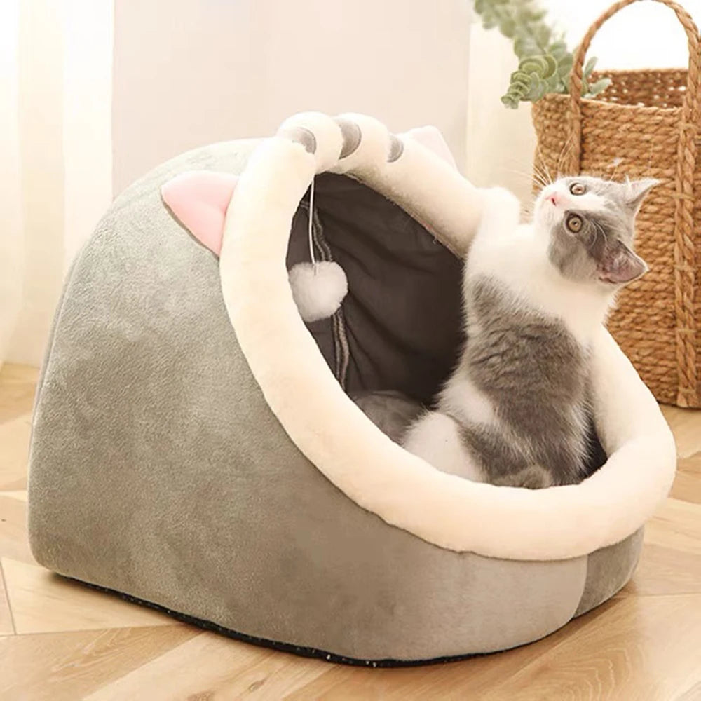 Semi-Closed Warm Cat Nest Bed - Four-Season Cozy Pet Sleeper