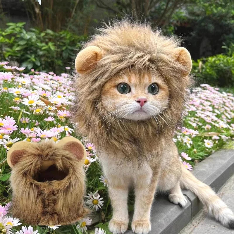 Lion Mane Cat Hat - Elastic Pet Headgear for Photos & Parties