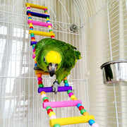 12-Step Colorful Wooden Bird Ladder and Bridge Swing