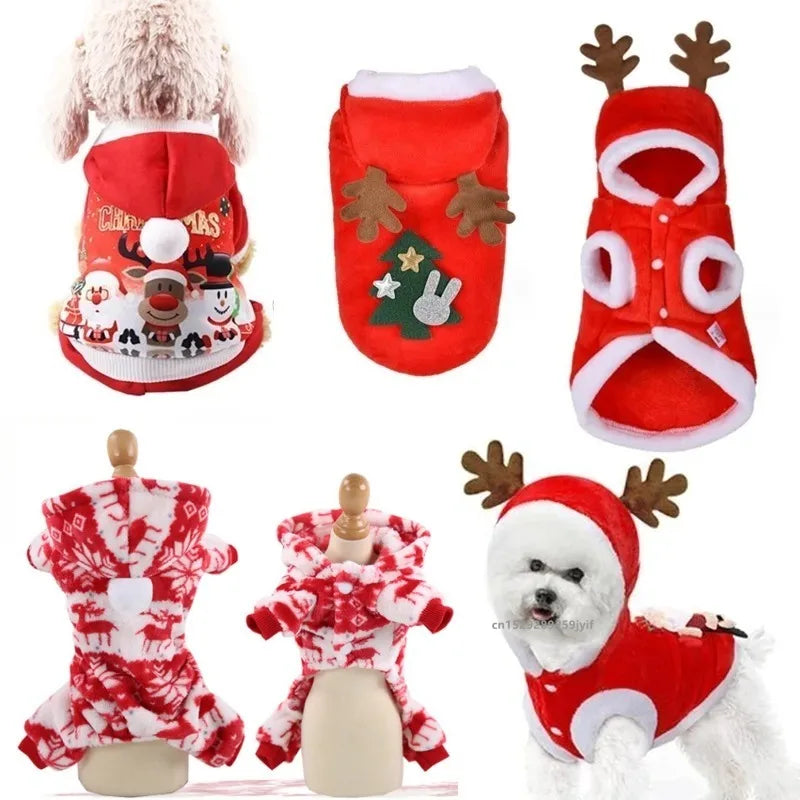 Santa Dog & Cat Christmas Costume - Festive Puppy Jacket Coat