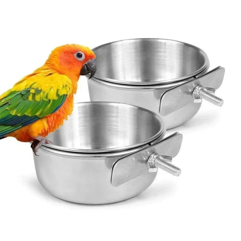 Stainless Steel Parrot Food and Water Cup with Clamp