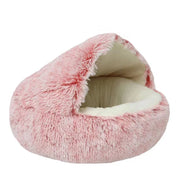Soft Plush Covered Cat Bed - Round Warm Cave for Small Pets