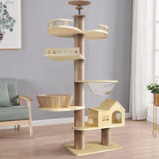 Solid Wood Floor Cat Tree House and Climbing Tower