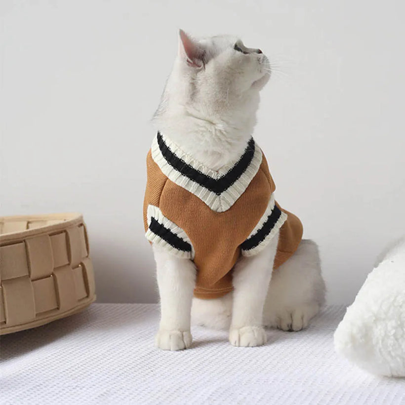 Collegiate Style Pet Sweater Vest - Warm Winter Cat & Dog Sweatshirt