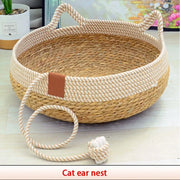 Woven Summer Cat Bed - Breathable Bamboo Sleeping House